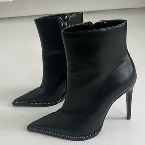Zara black faux leather ankle booties stiletto pointed toe